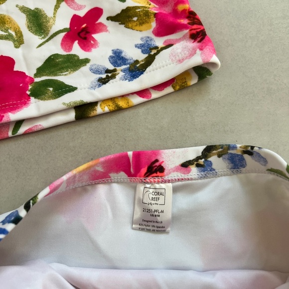 Boutique White Floral Tankini Swimsuit High Rise Bottoms Size M - Picture 5 of 8